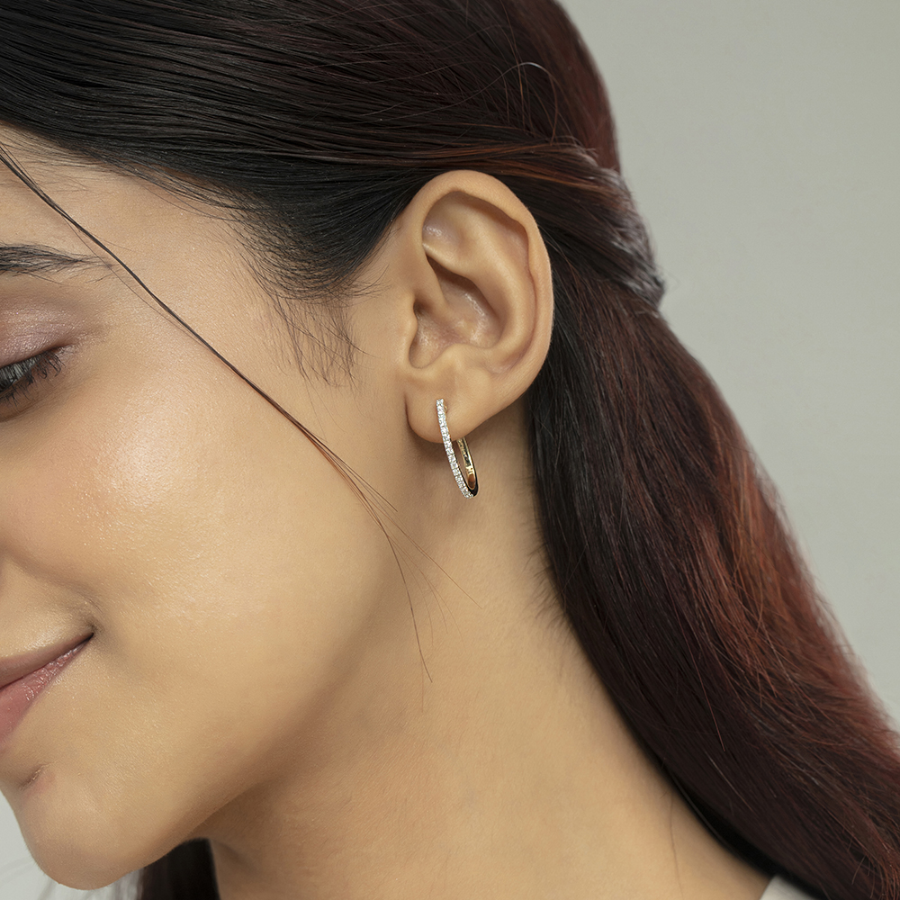 Minimalist Chic Gold & Diamond Hoop Earrings,,hi-res image number null