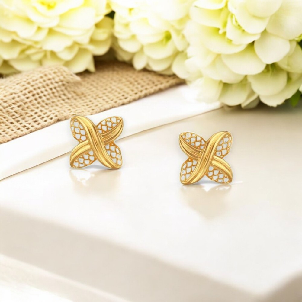 Crossover Petal Gold Stud Earrings,,hi-res image number null