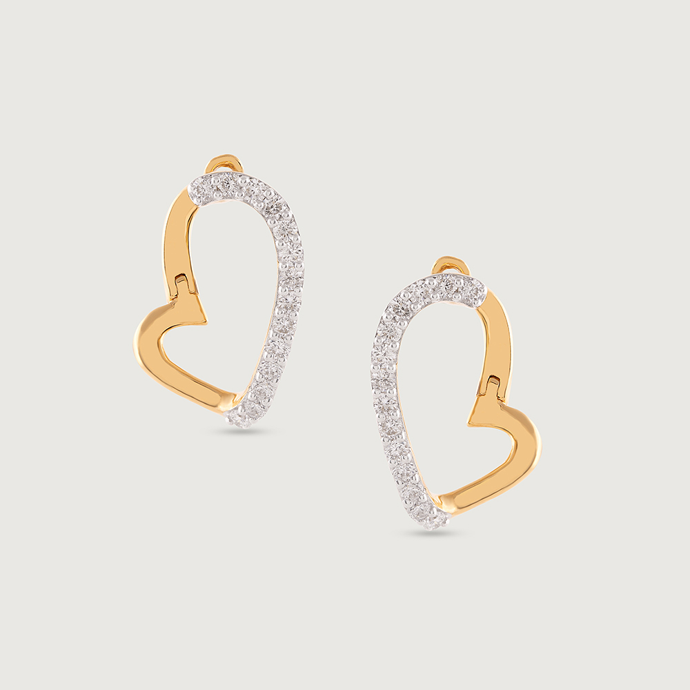 Heart Charm Gold & Diamond Hoop Earrings,,hi-res image number null
