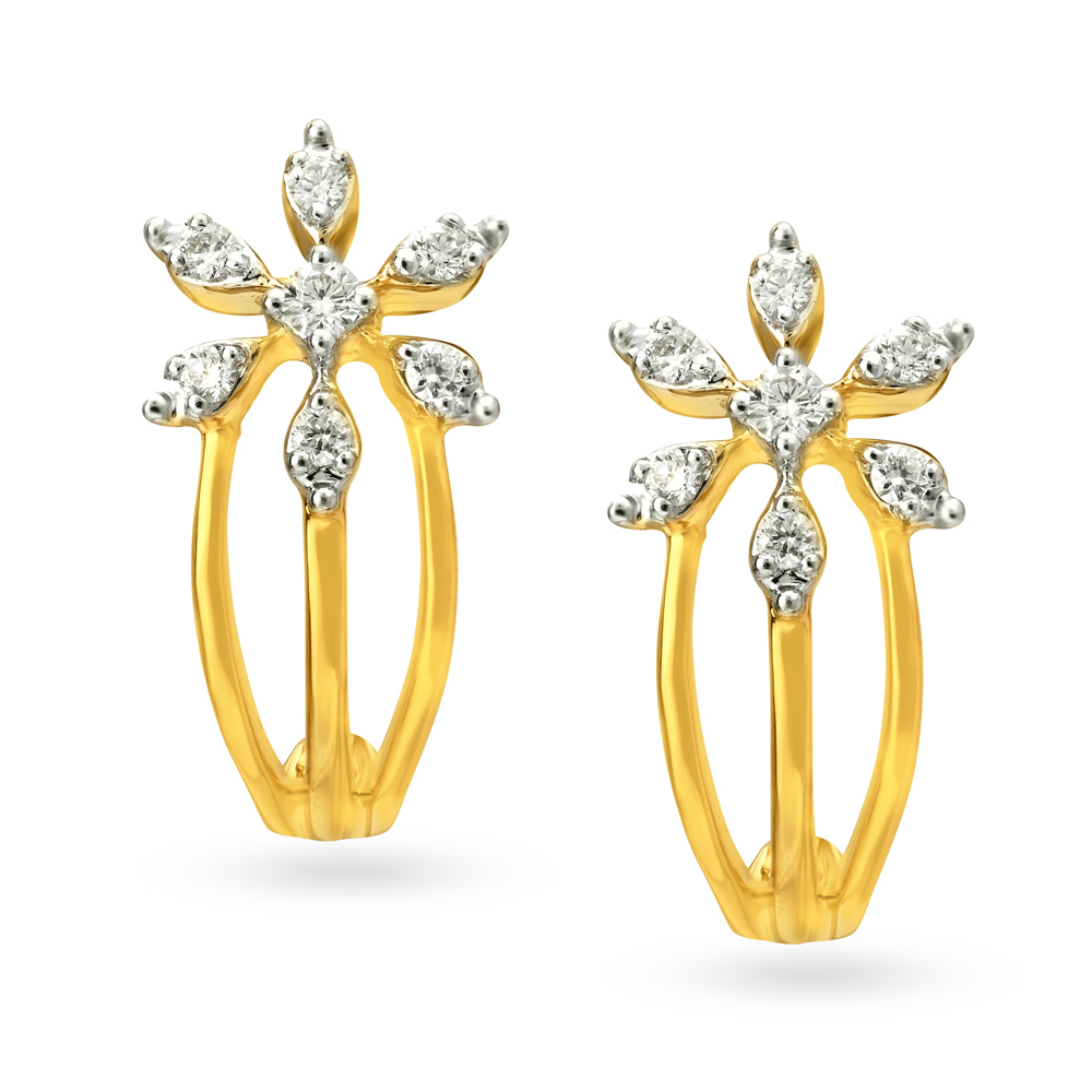 Spectacular Floral Diamond Hoop Earrings,,hi-res image number null