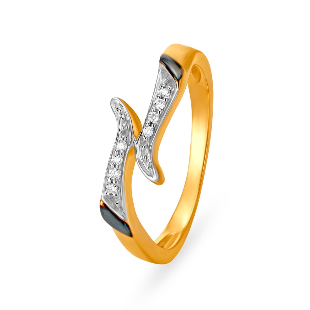 Floral Pattern Gold and Diamond Finger Ring