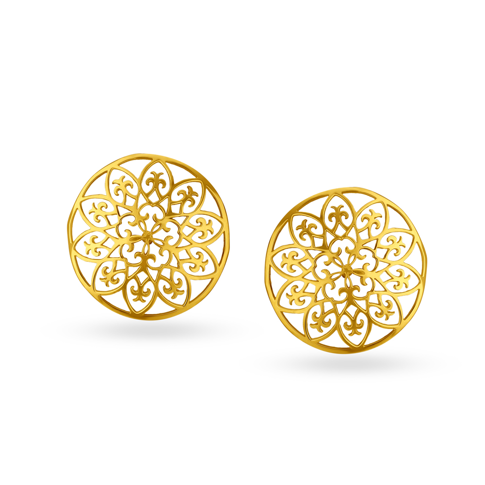 Charming 22 Karat Yellow Gold Floral Cutout Stud Earrings