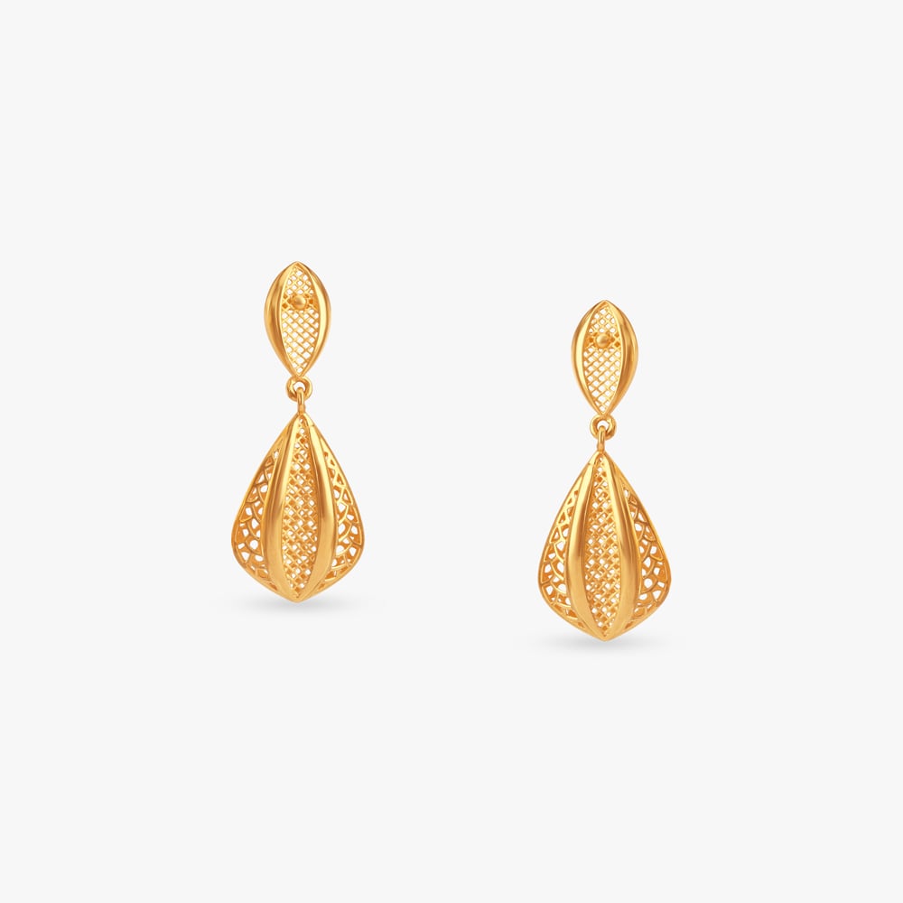 

Sculpted Lattice Gold Drop Earrings