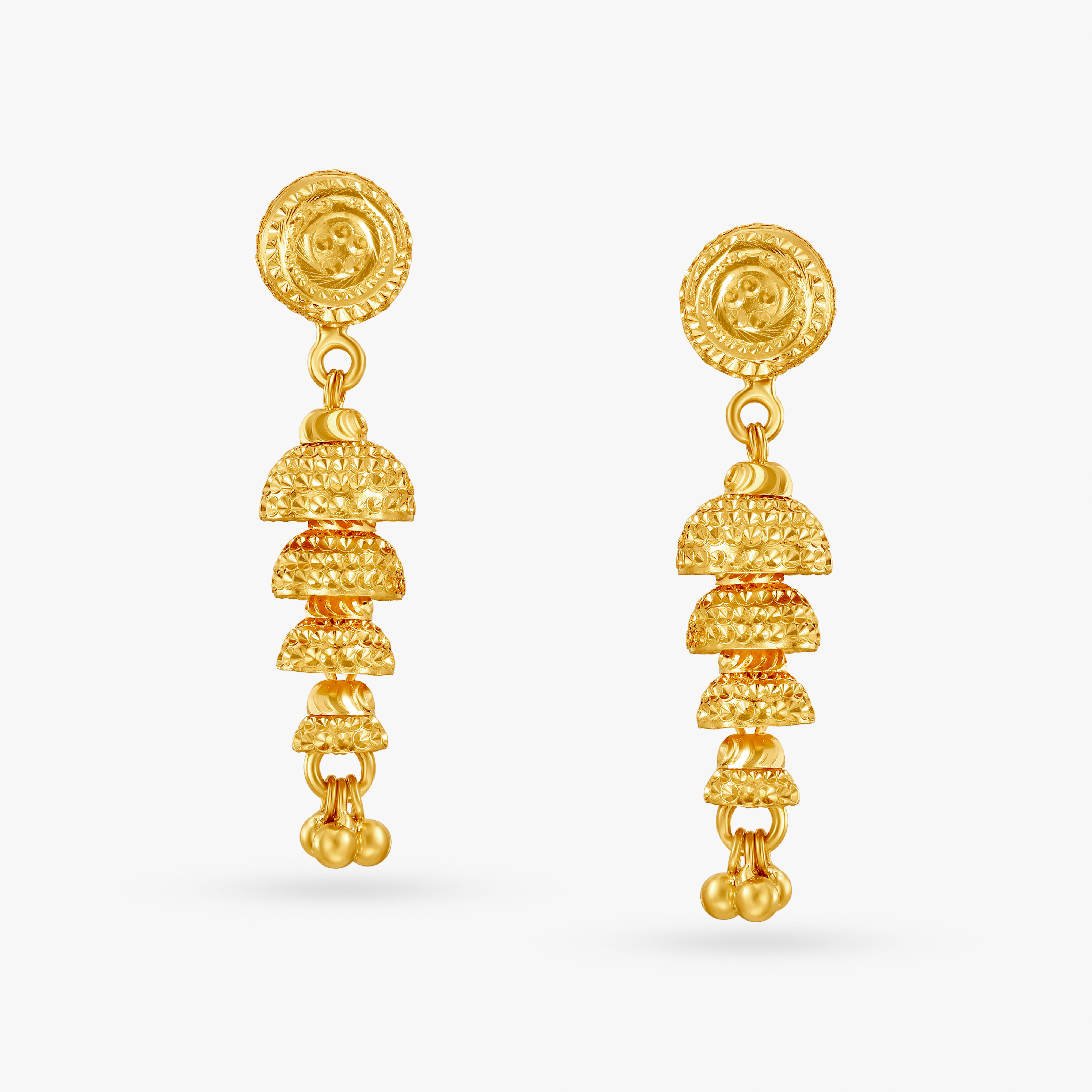 Beguiling 22 Karat Yellow Gold Overlapping Bell Jhumkas