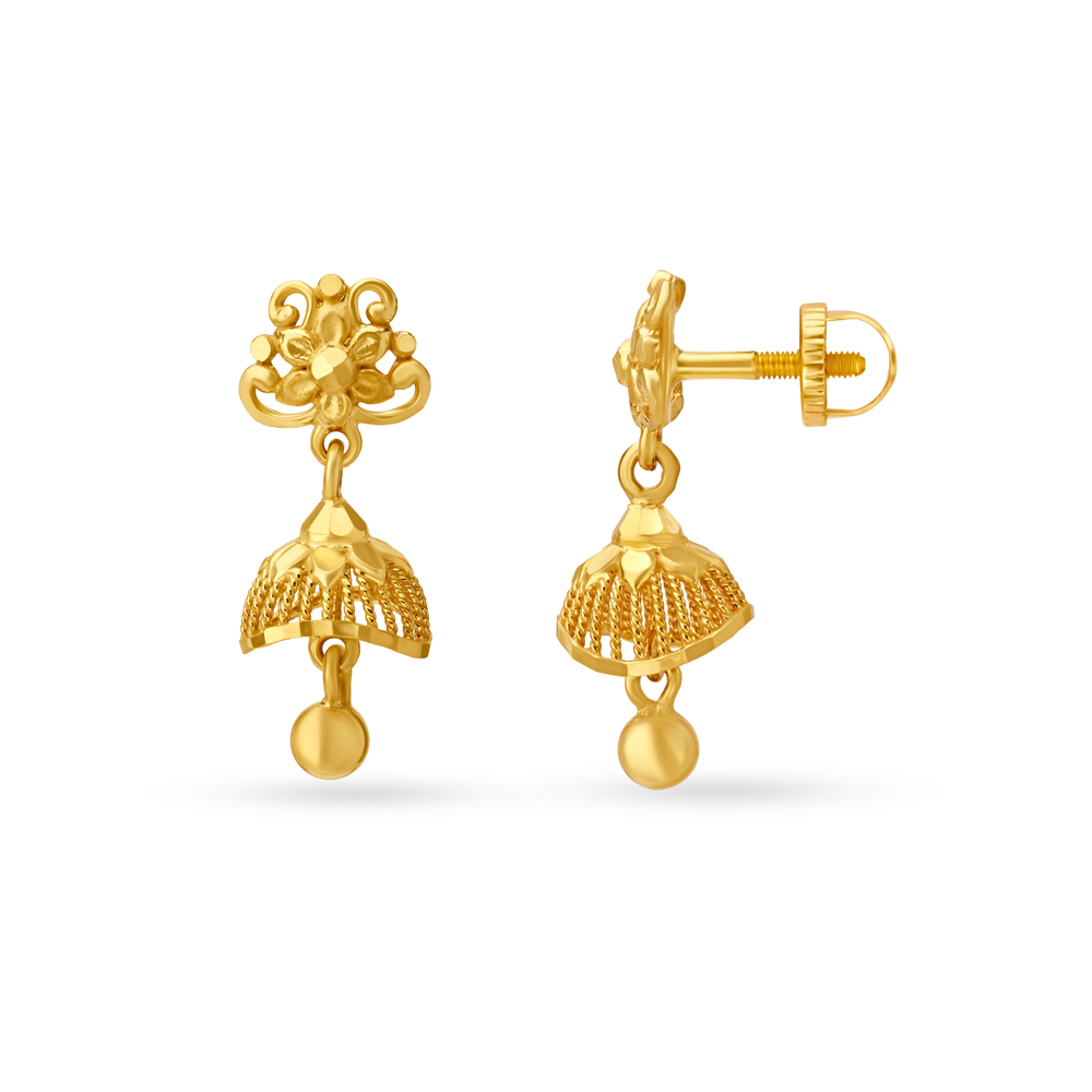 Floral Motif Gold Jhumka Earrings,,hi-res image number null
