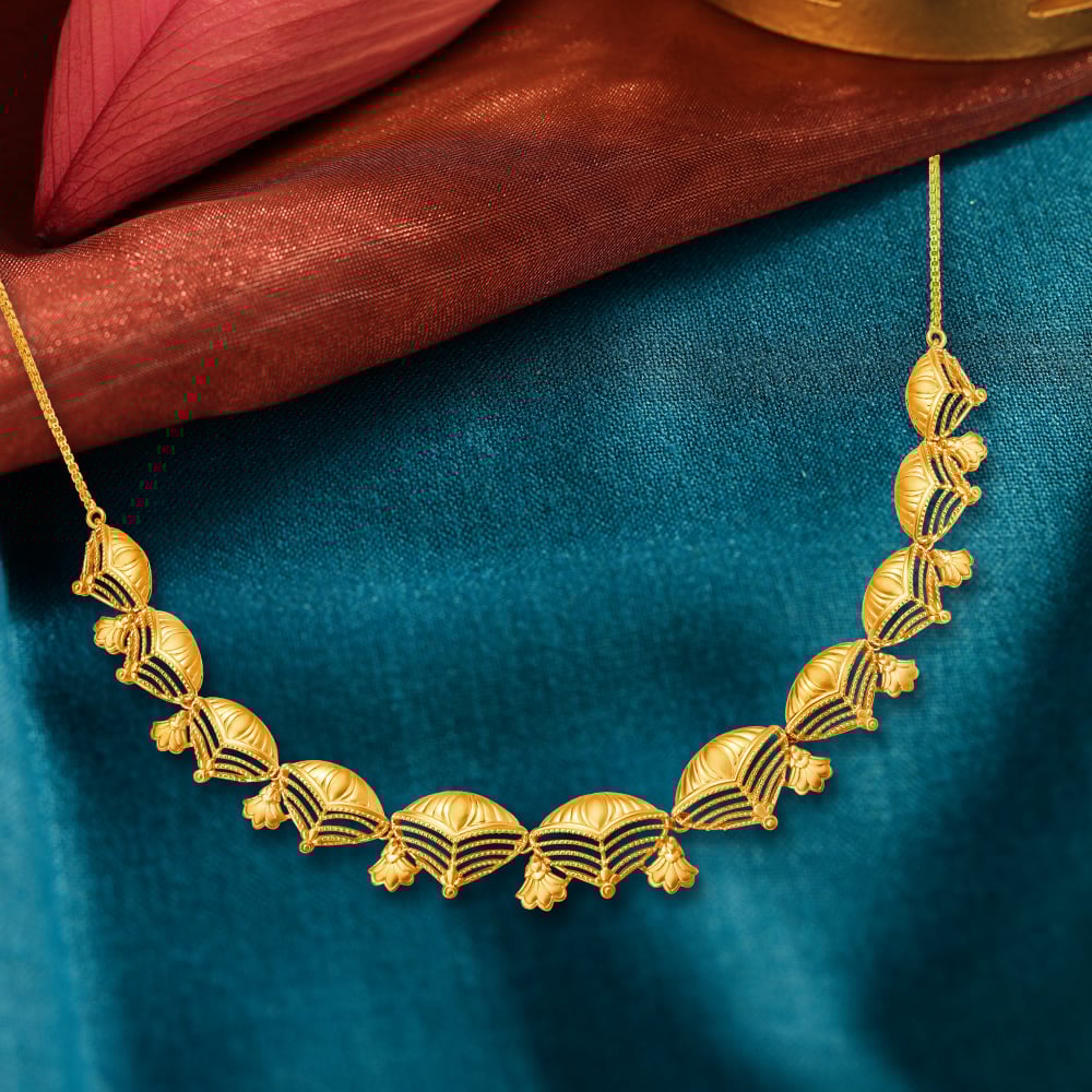 Traditional Floral Motif Gold Necklace,,hi-res image number null