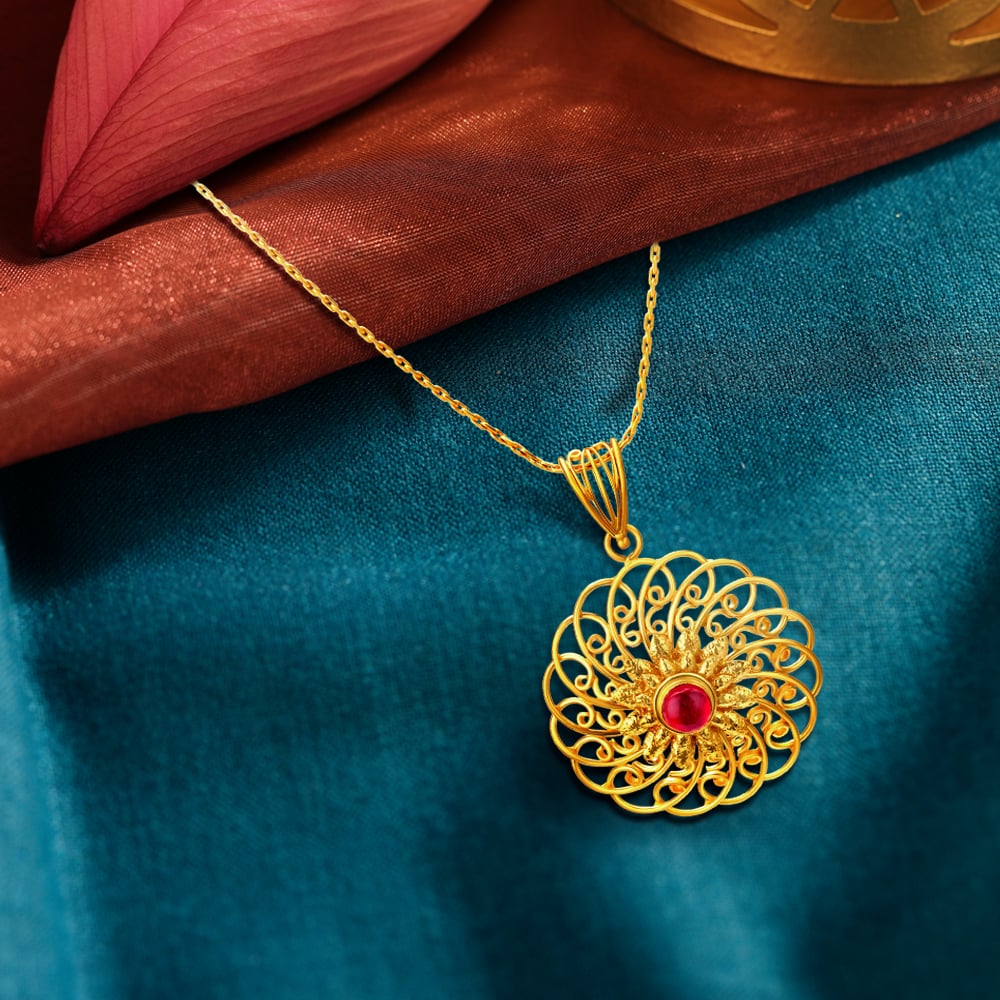 Handmade Floral Gold Pendant,,hi-res image number null