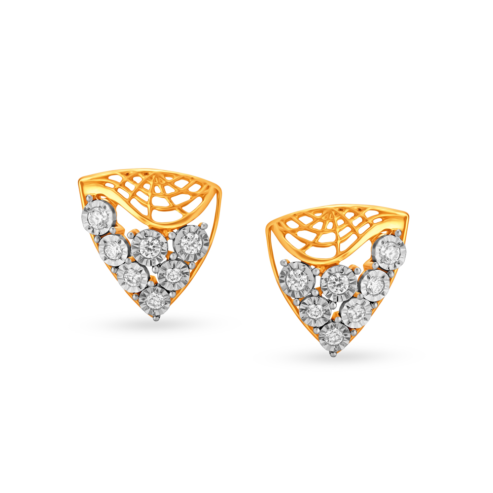 Triangular Contemporary 3 Stone Diamond Stud Earrings,,hi-res image number null