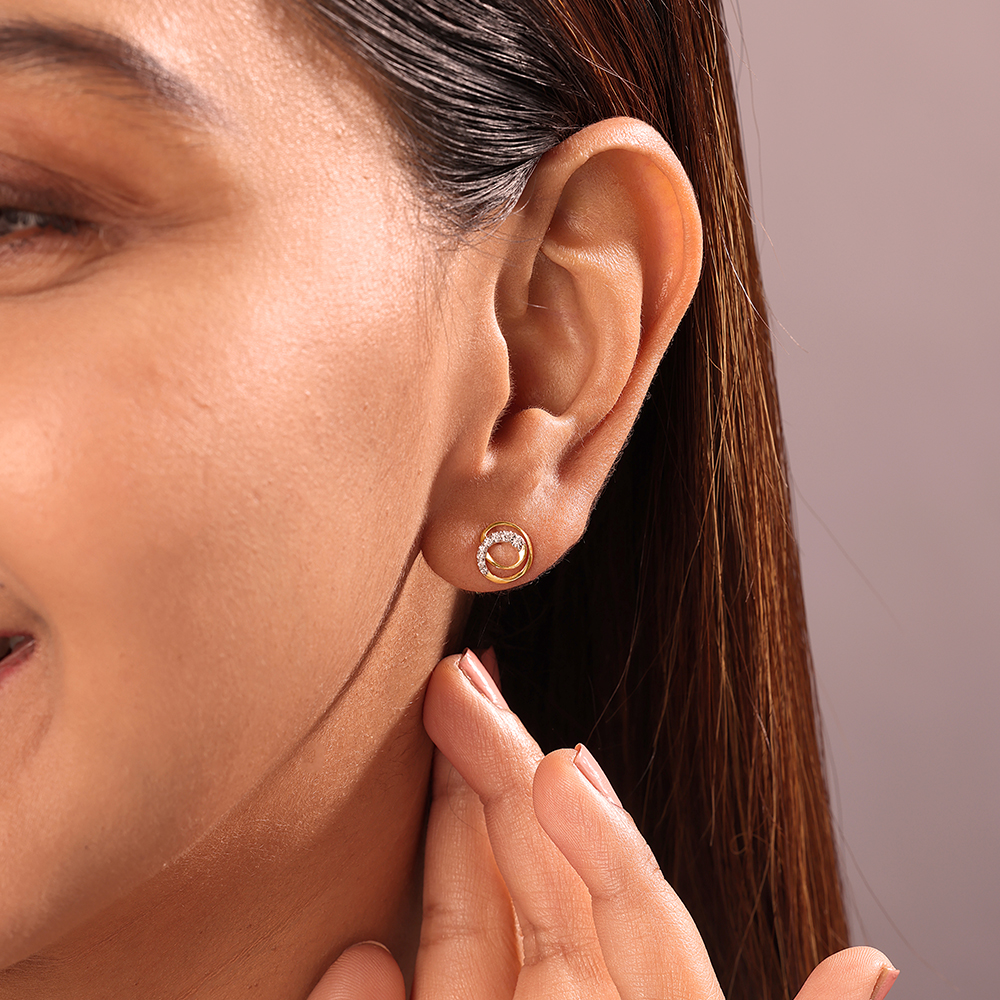 Swirl Elegance 14 Kt Gold & Diamond Stud Earrings,,hi-res image number null