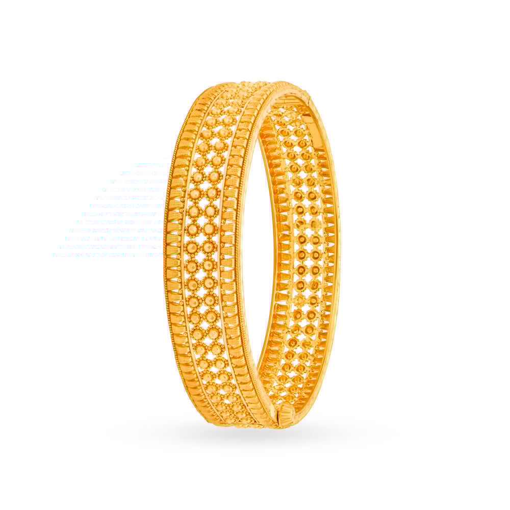 Classical 22 Karat Yellow Gold Floral Bead Bangle,,hi-res image number null