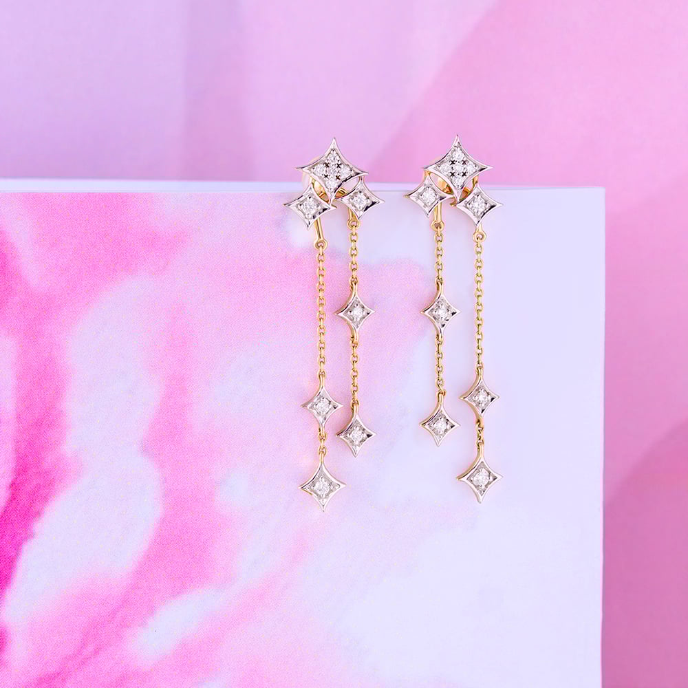 Starlit Cascade Gold & Diamond Drop Earrings,,hi-res image number null