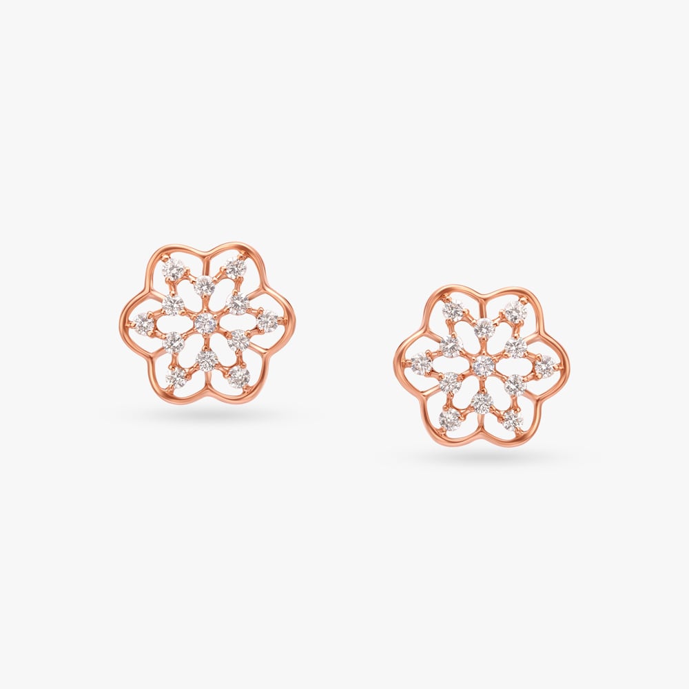 Floral Charm Diamond Stud Earrings