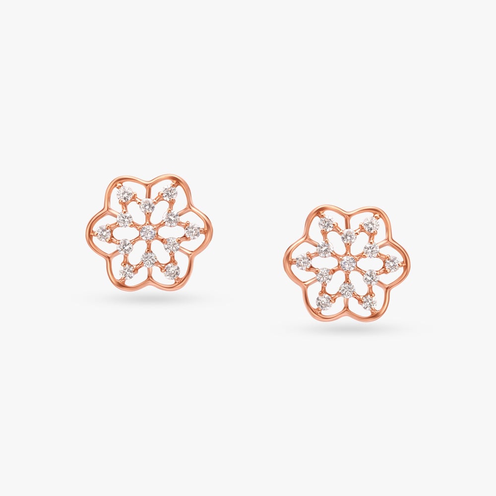 Floral Charm Diamond Stud Earrings,,hi-res image number null