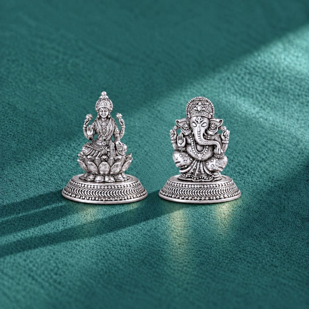 Auspicious Ganesha and Lakshmi Silver Idol,,hi-res image number null