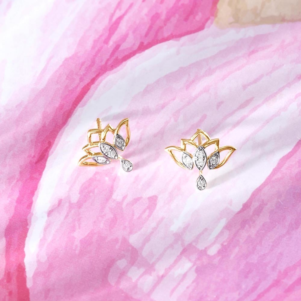 Lotus Petal Diamond Stud Earrings,,hi-res image number null