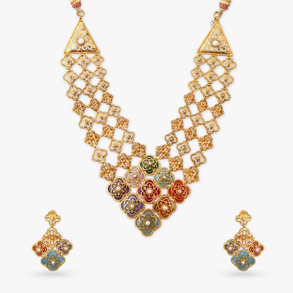Ornate Navaratnam Gold Necklace Set,,hi-res image number null