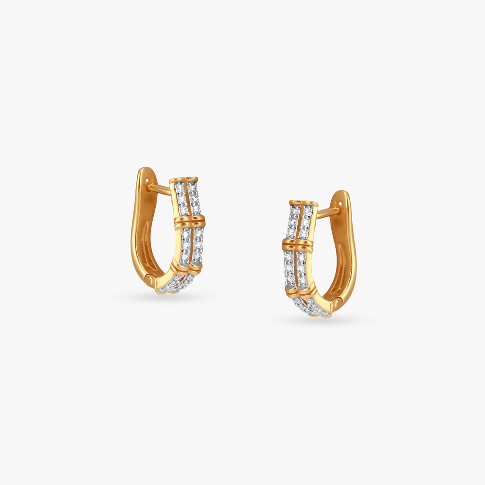 Gleaming Grid Diamond Hoop Earrings,,hi-res image number null