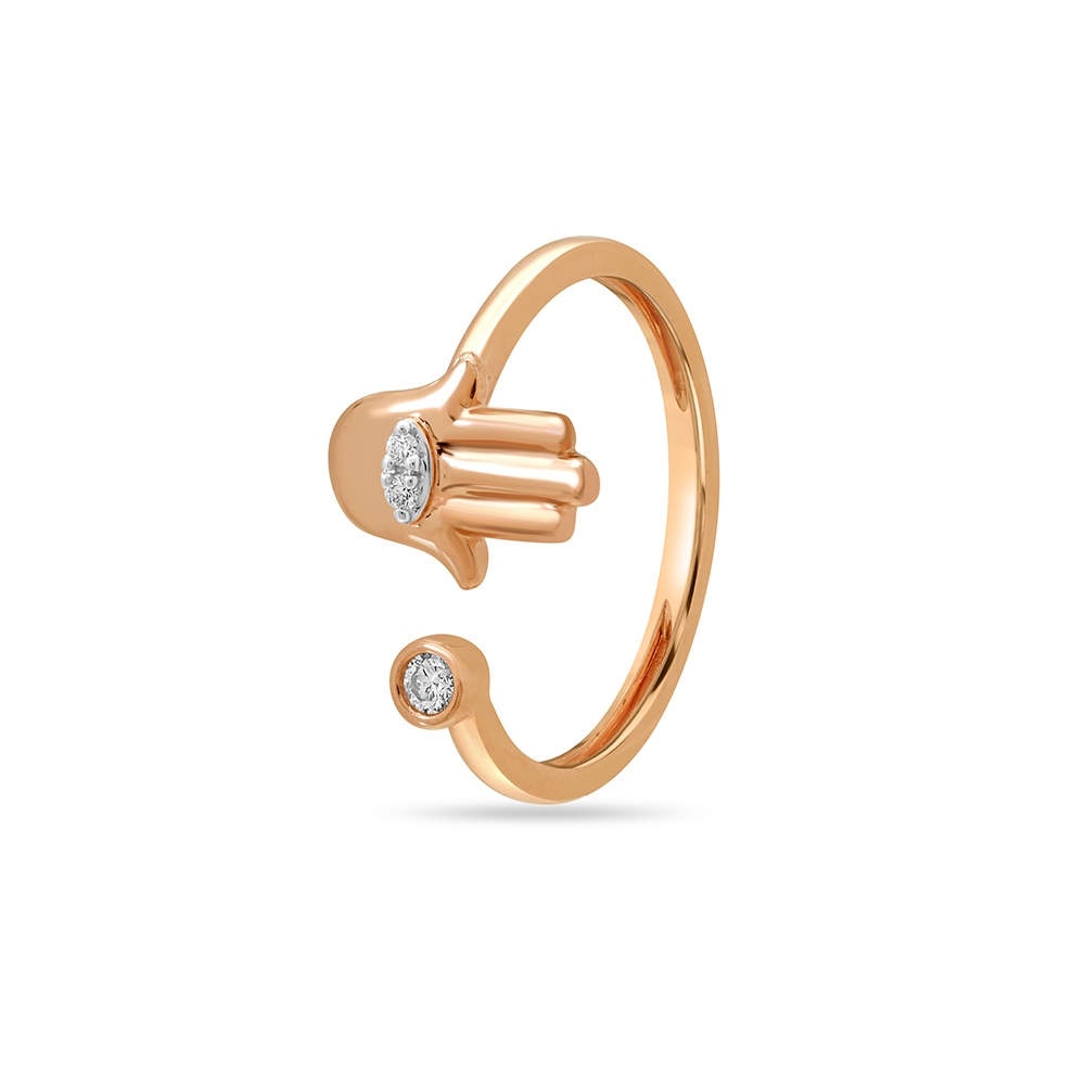 14KT Rose Gold Eye of Protection and Hamsa Hand Signet Diamond Ring,,hi-res image number null