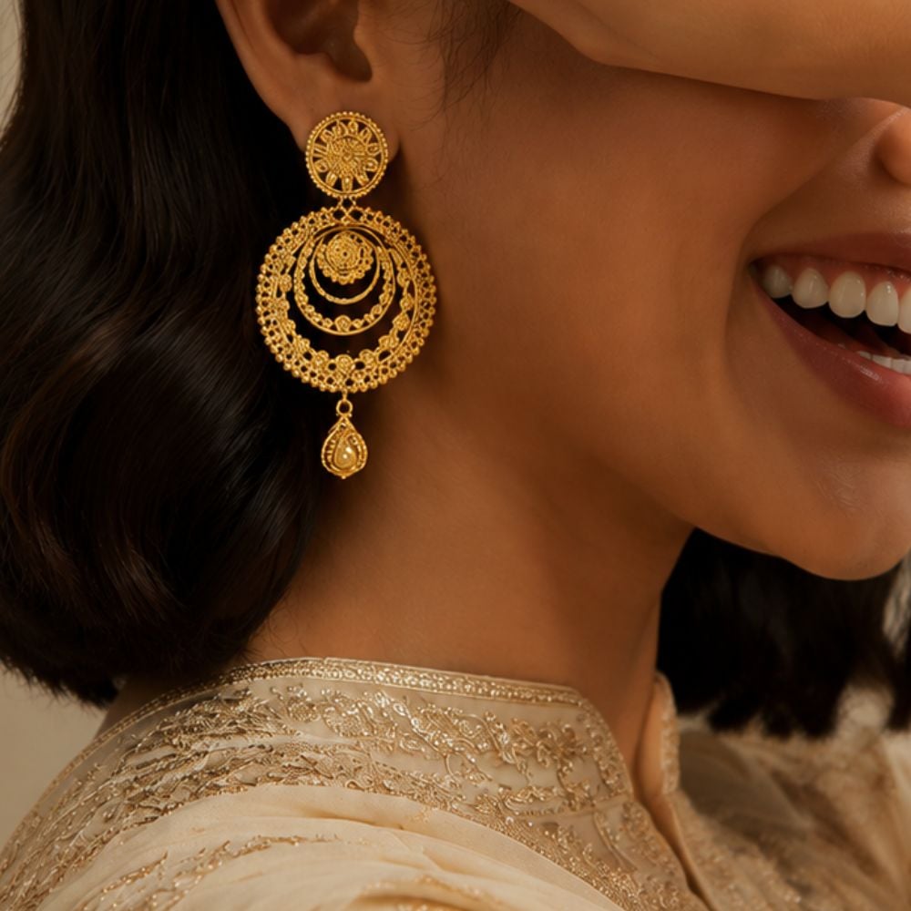 Golden Ruffles Gold Drop Earrings,,hi-res image number null