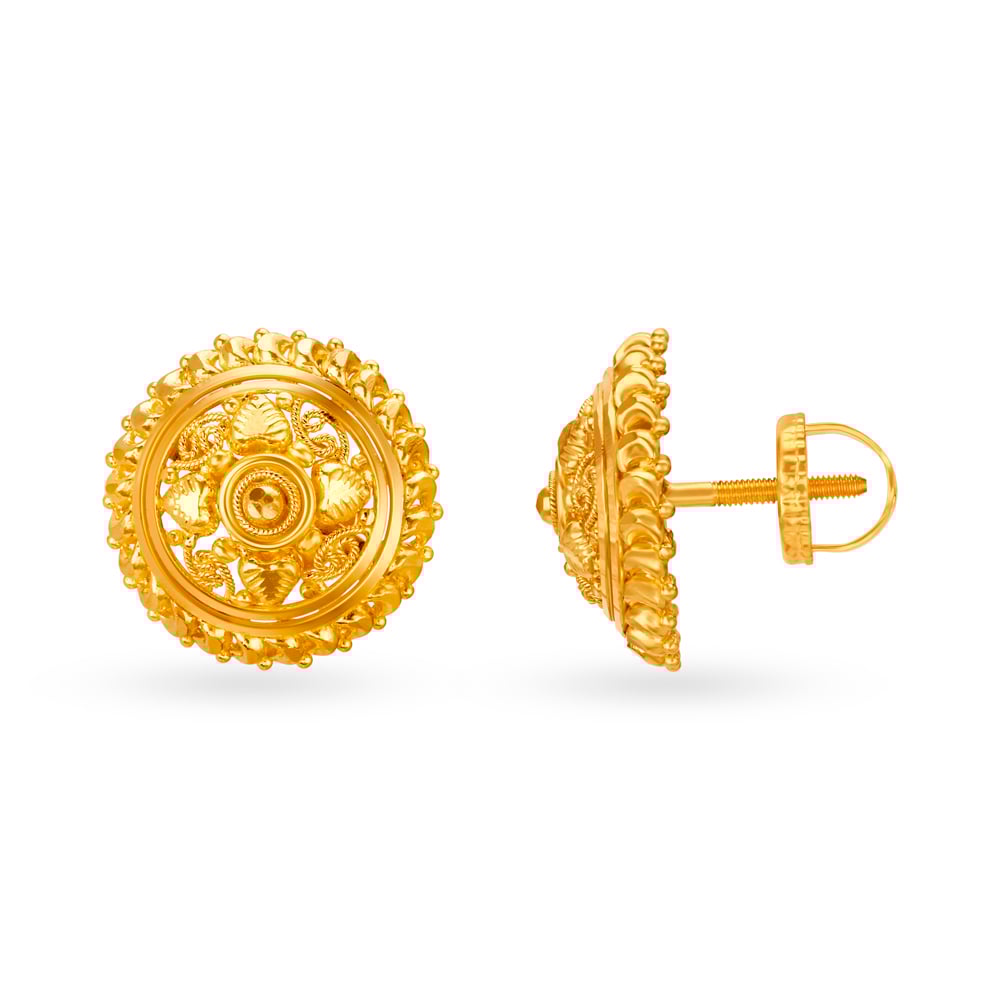 Dainty Floral Gold Stud Earrings,,hi-res image number null