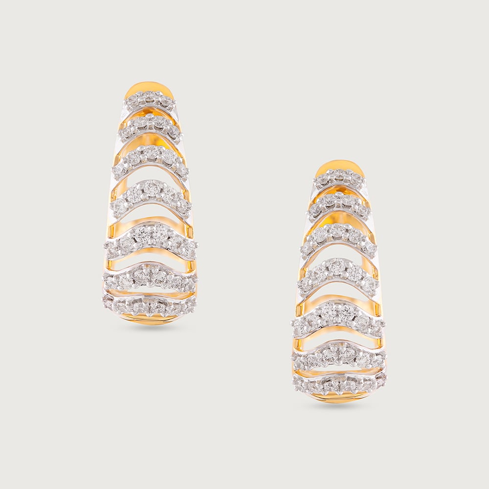 Chevron Shine Gold & Diamond Hoop Earrings,,hi-res image number null