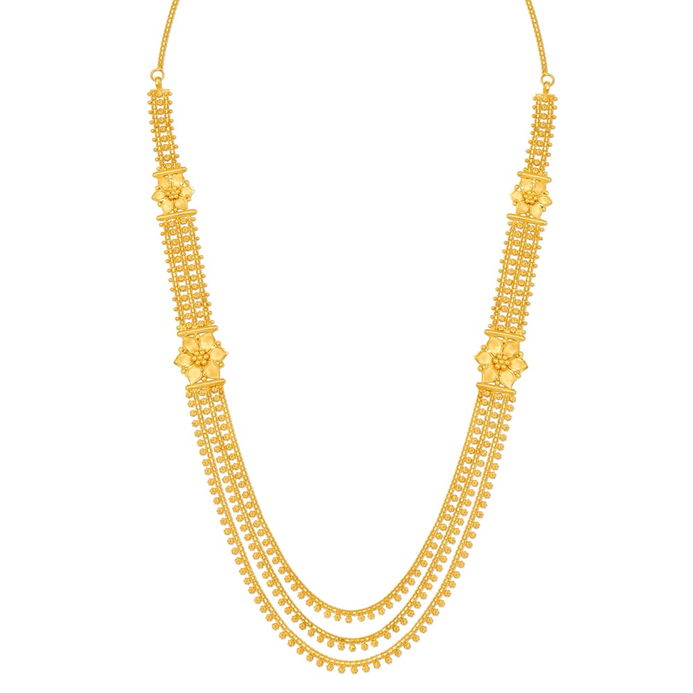 Cultured Yellow Gold Triple Strand Floral Haaram,,hi-res image number null