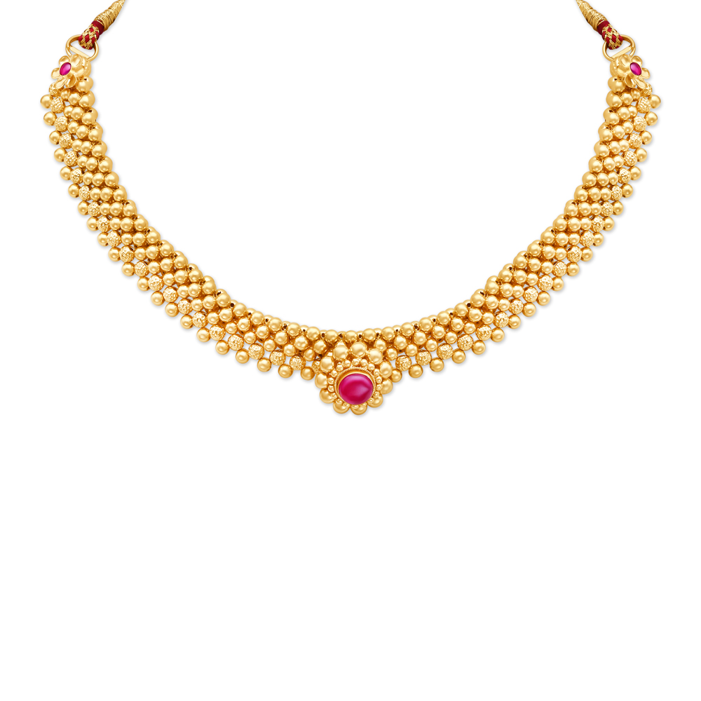 Imposing Gold Marathi Thushi Necklace Set,,hi-res image number null
