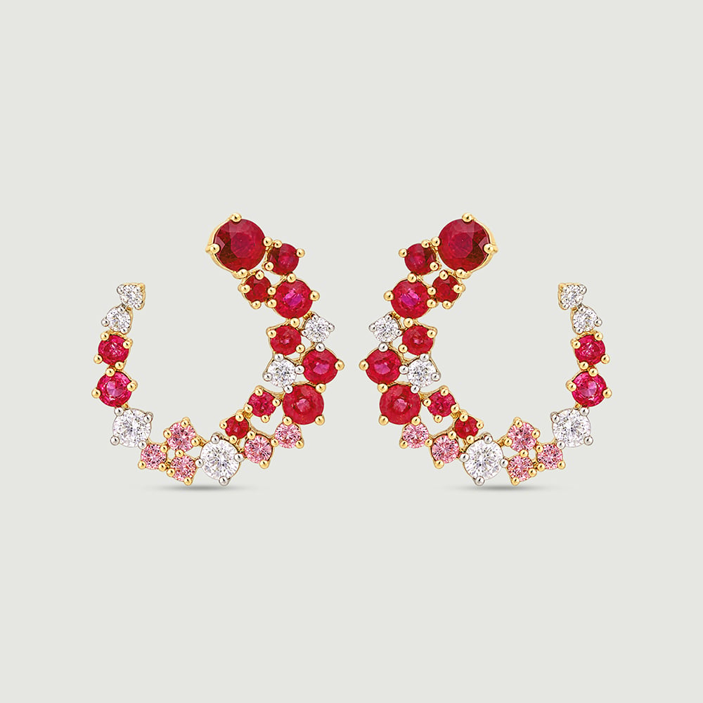 Radiant Graduated Sapphire and Ruby Stud Earrings,,hi-res image number null