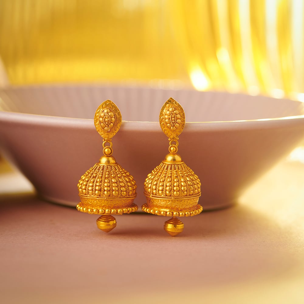 Minimalist 22 Karat Yellow Gold Leaf Drop Earrings