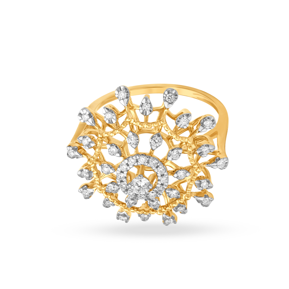 Regal Diamond Studded Gold Finger Ring,,hi-res image number null
