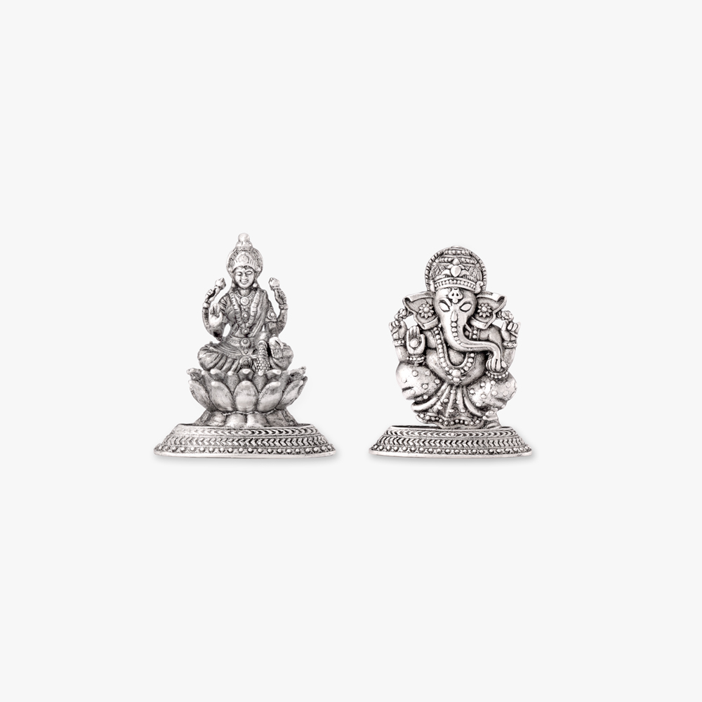 Auspicious Ganesha and Lakshmi Silver Idol,,hi-res image number null