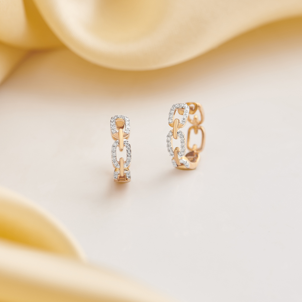 Elegant Link Diamond Hoop Earrings,,hi-res image number null