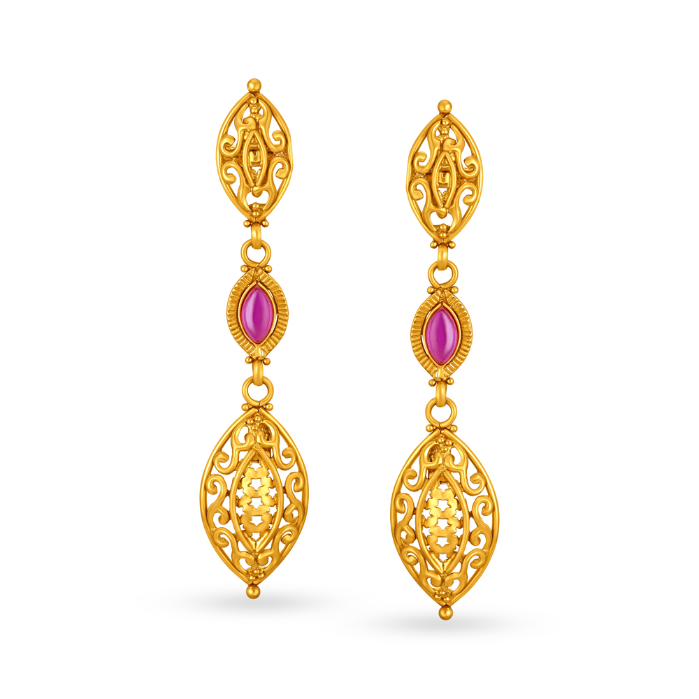 Slender Gold Drop Earrings with Gemstones,,hi-res image number null