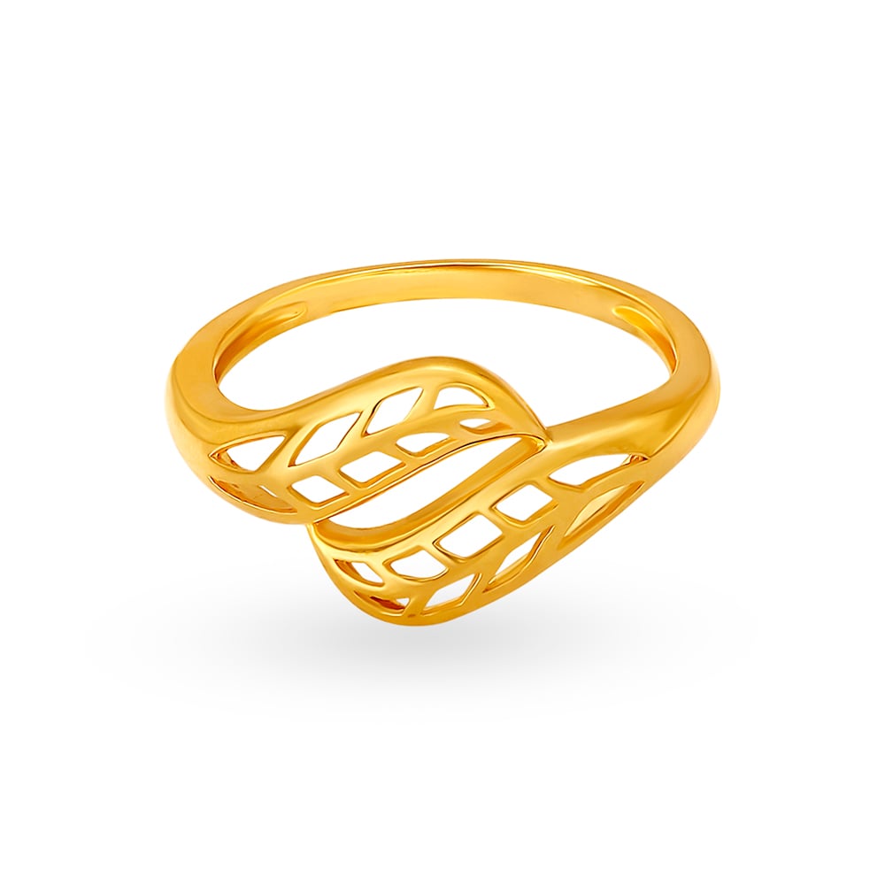 Alluring Leaf Pattern Gold Mesh Ring,,hi-res image number null