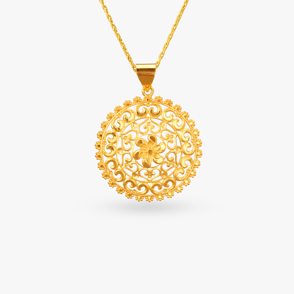 Royal Bloom Gold Pendant and Earrings Set,,hi-res image number null