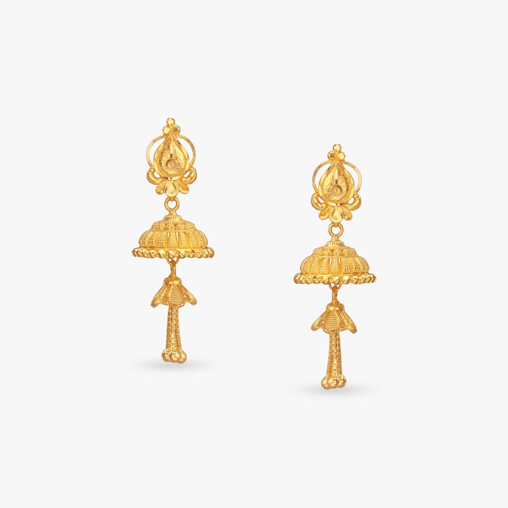 

Umbrella Bloom Gold Jhumka Earrings