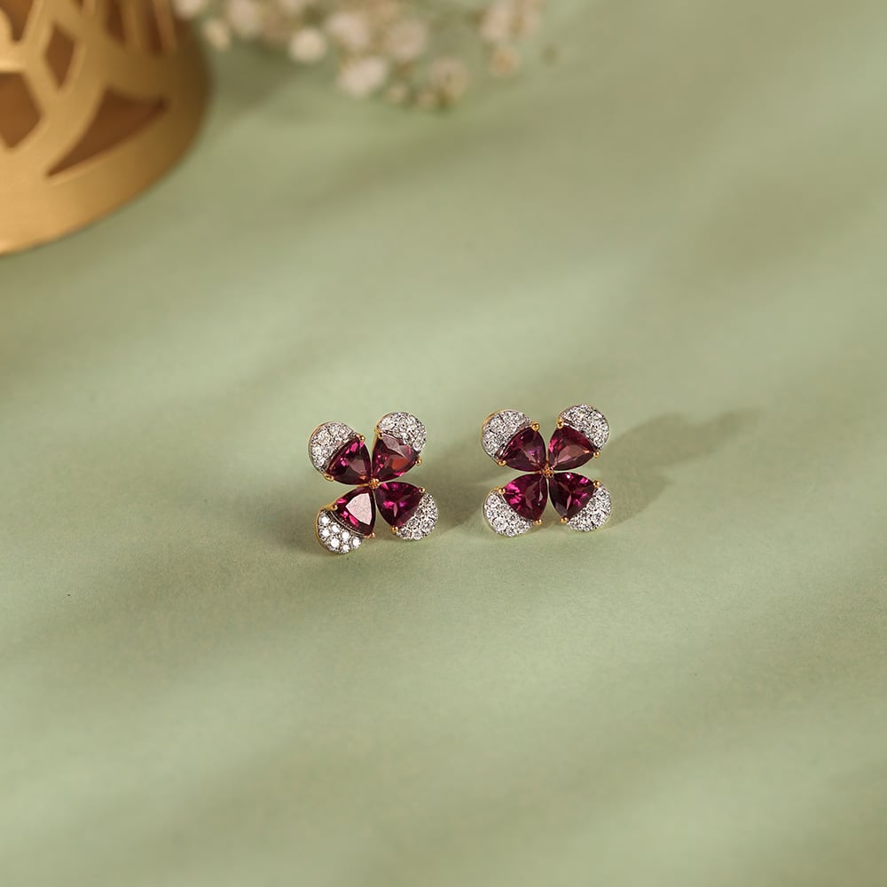 Trillion Sparkle Gold & Garnet Stud Earrings,,hi-res image number null