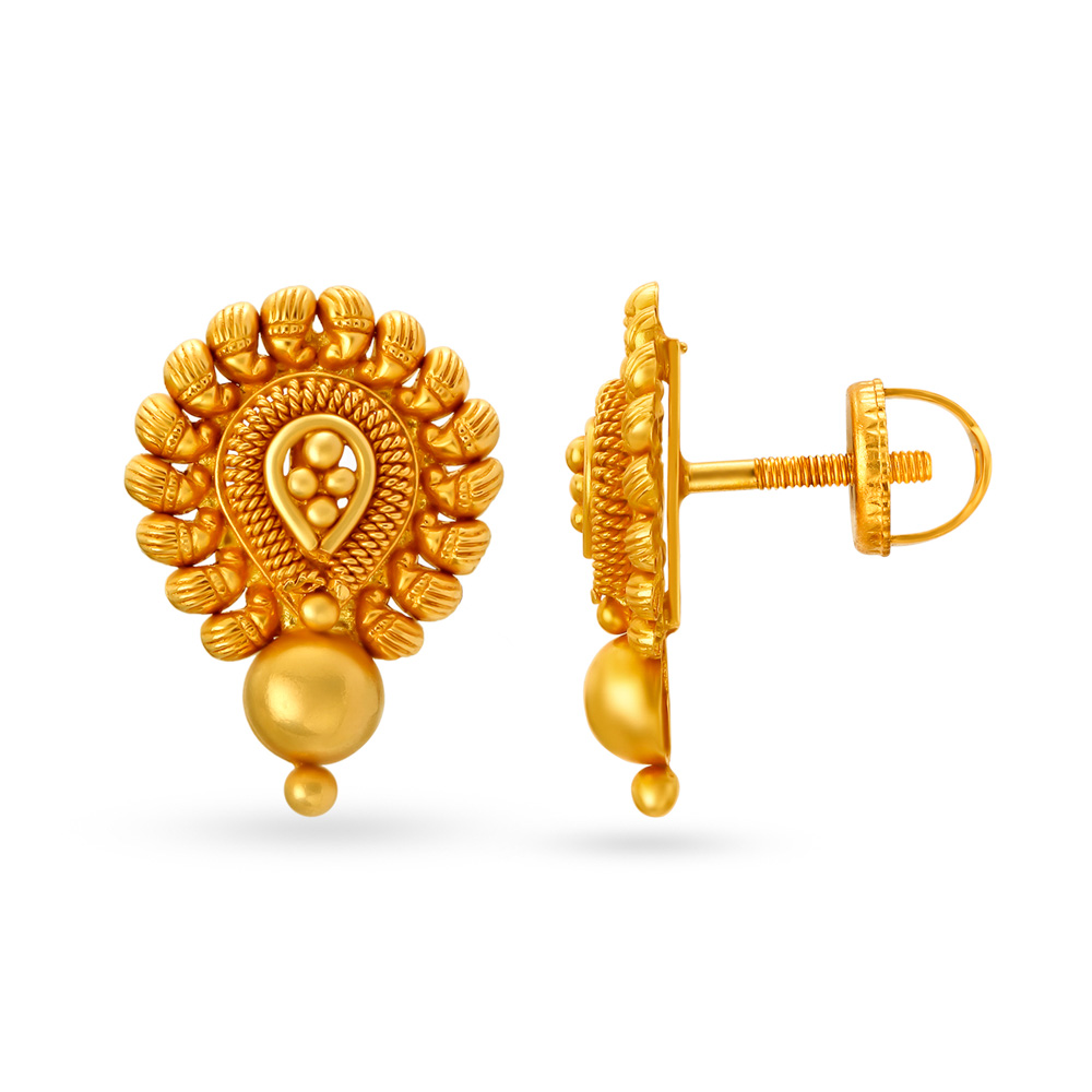 Exquisite 22 Karat Yellow Gold Peacock Studs