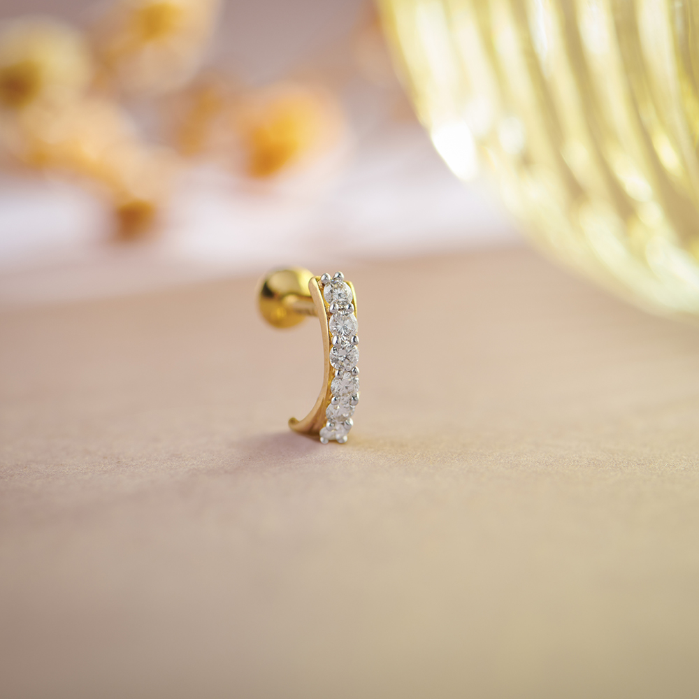 Stunning Bright Gold and Diamond Nose Pin