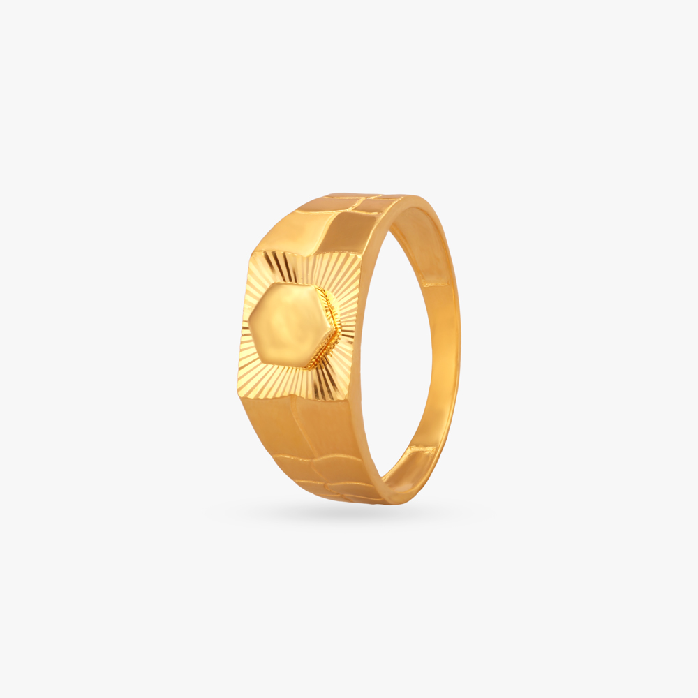 Hexagonal Gold Finger Ring for Men,,hi-res image number null