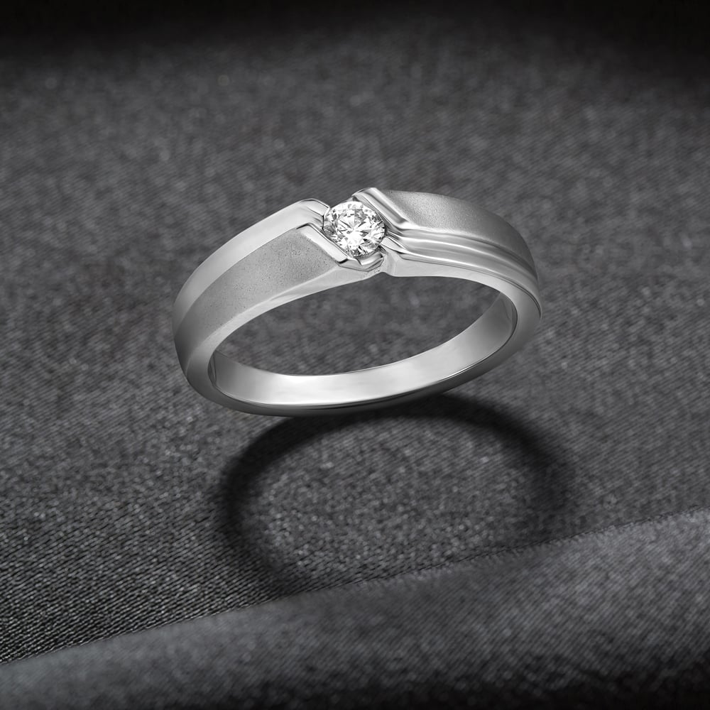 Glimmering Ridged Platinum and Diamond Ring,,hi-res image number null