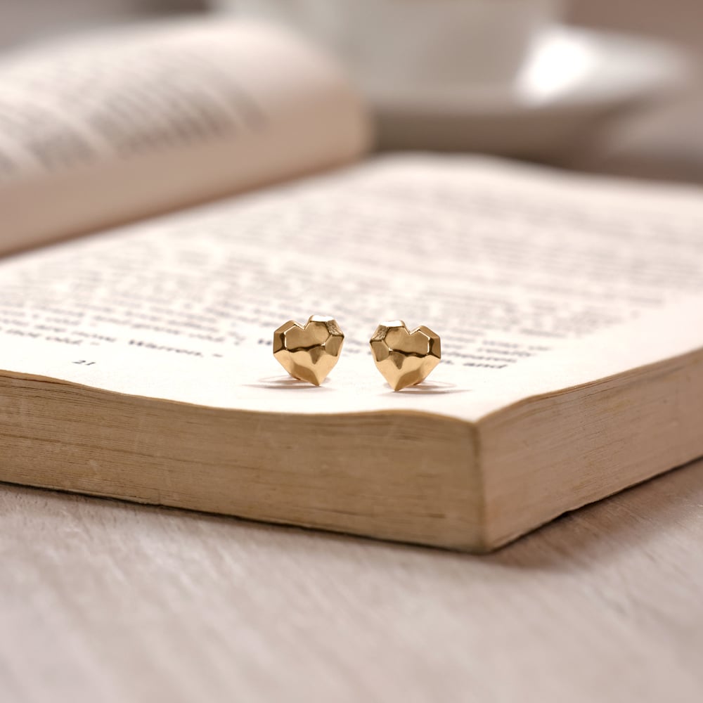 Faceted Heart Gold Stud Earrings,,hi-res image number null