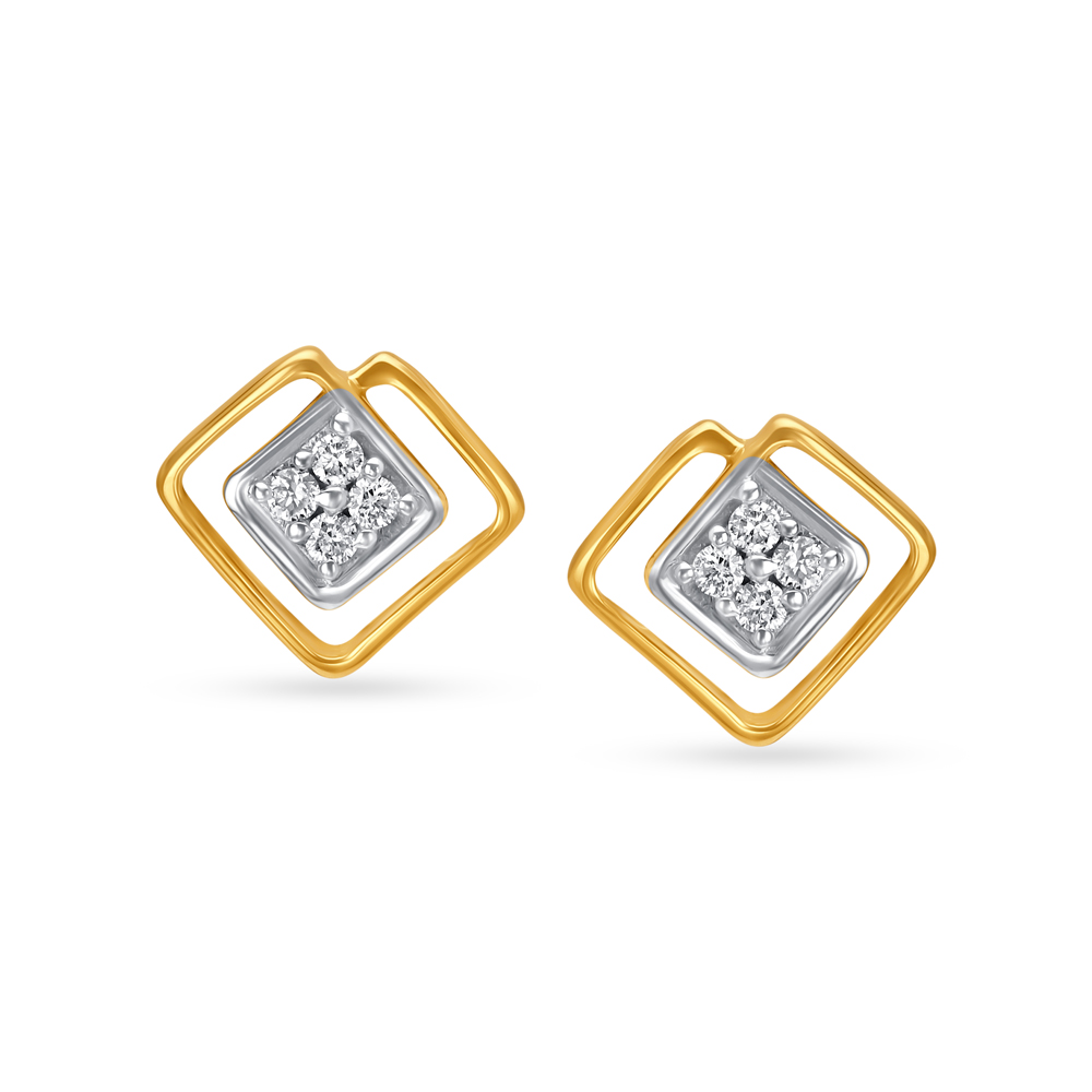 Contemporary Solitaire Look Gold and Diamond Stud Earrings,,hi-res image number null