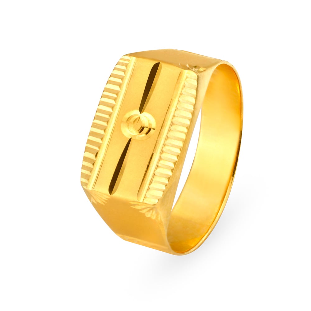 Geometric 22 Karat Yellow Gold Embossed Ring,,hi-res image number null