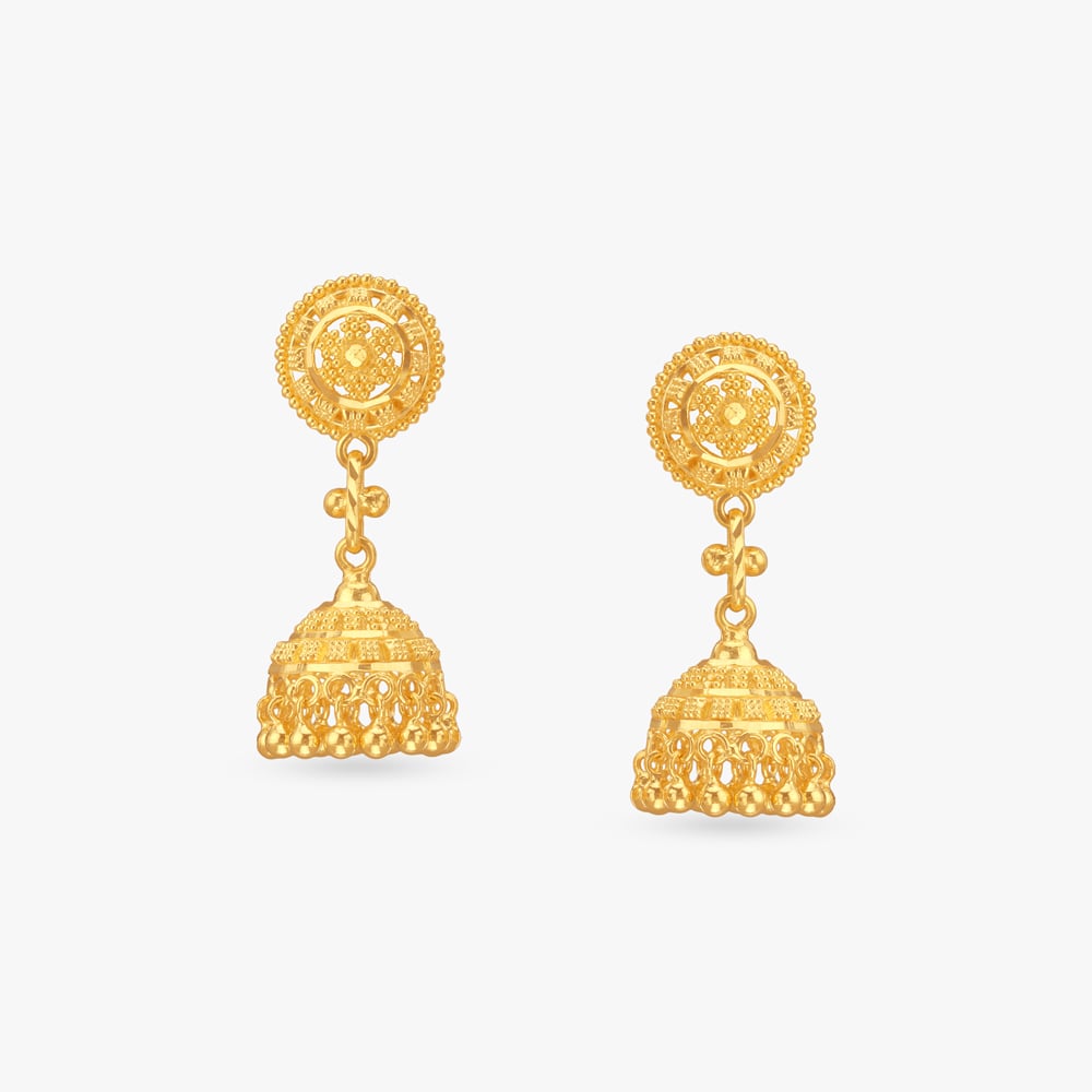 

Beaded Edge Gold Jhumka Earrings