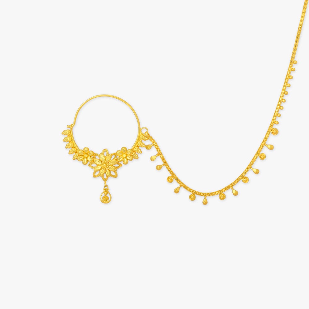 Floral Cascade Gold Nose Pin,,hi-res image number null