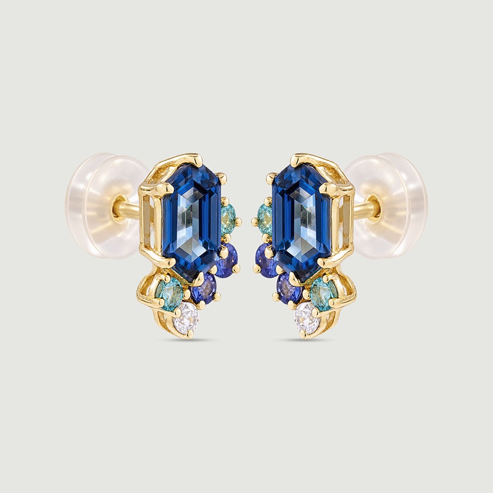 Blue Rhythm Gold Stud Earrings,,hi-res image number null