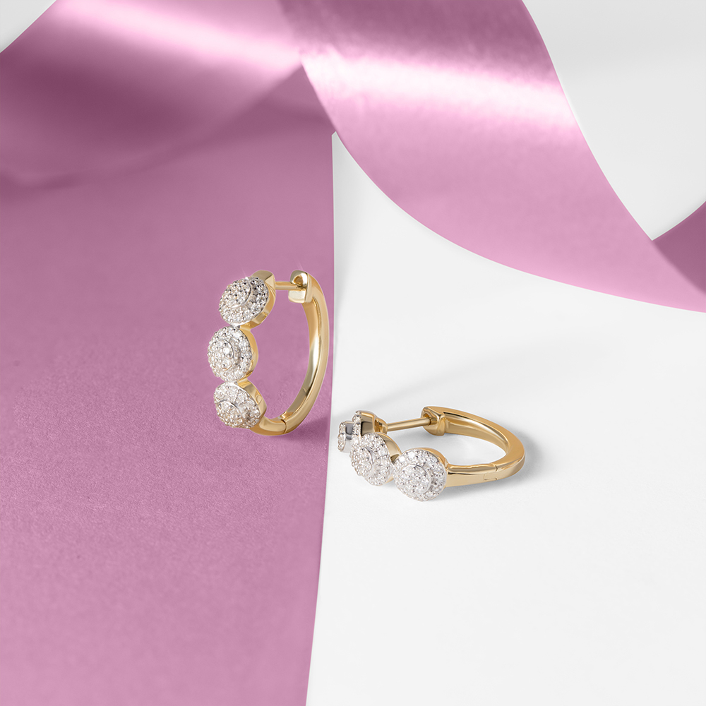 Leafy Luxe Gold & Diamond Hoop Earrings,,hi-res image number null