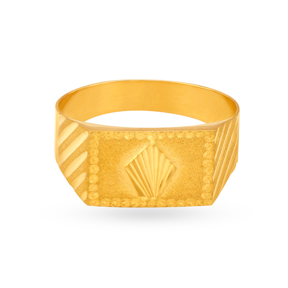 Textured Square Gold Finger Ring for Men,,hi-res image number null