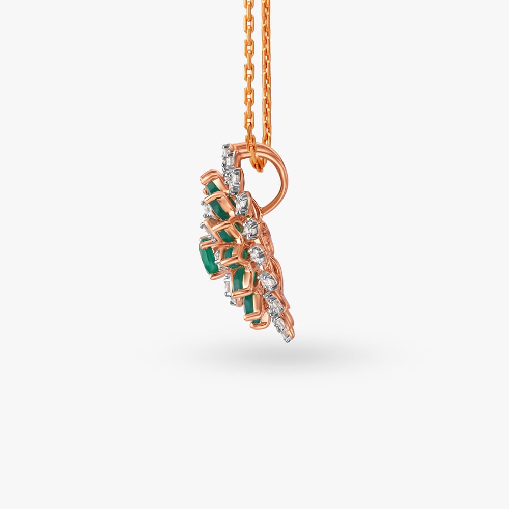 Regal Floral Diamond and Emeralds Pendant and Earrings Set